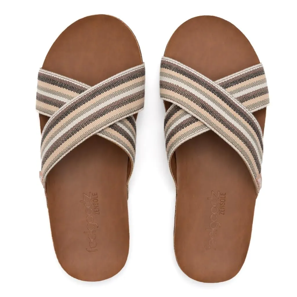 Feelgoodz Women's Zensole Cascades Natural Rubber Strap Slide Sandals (Sandbar, Size 10)