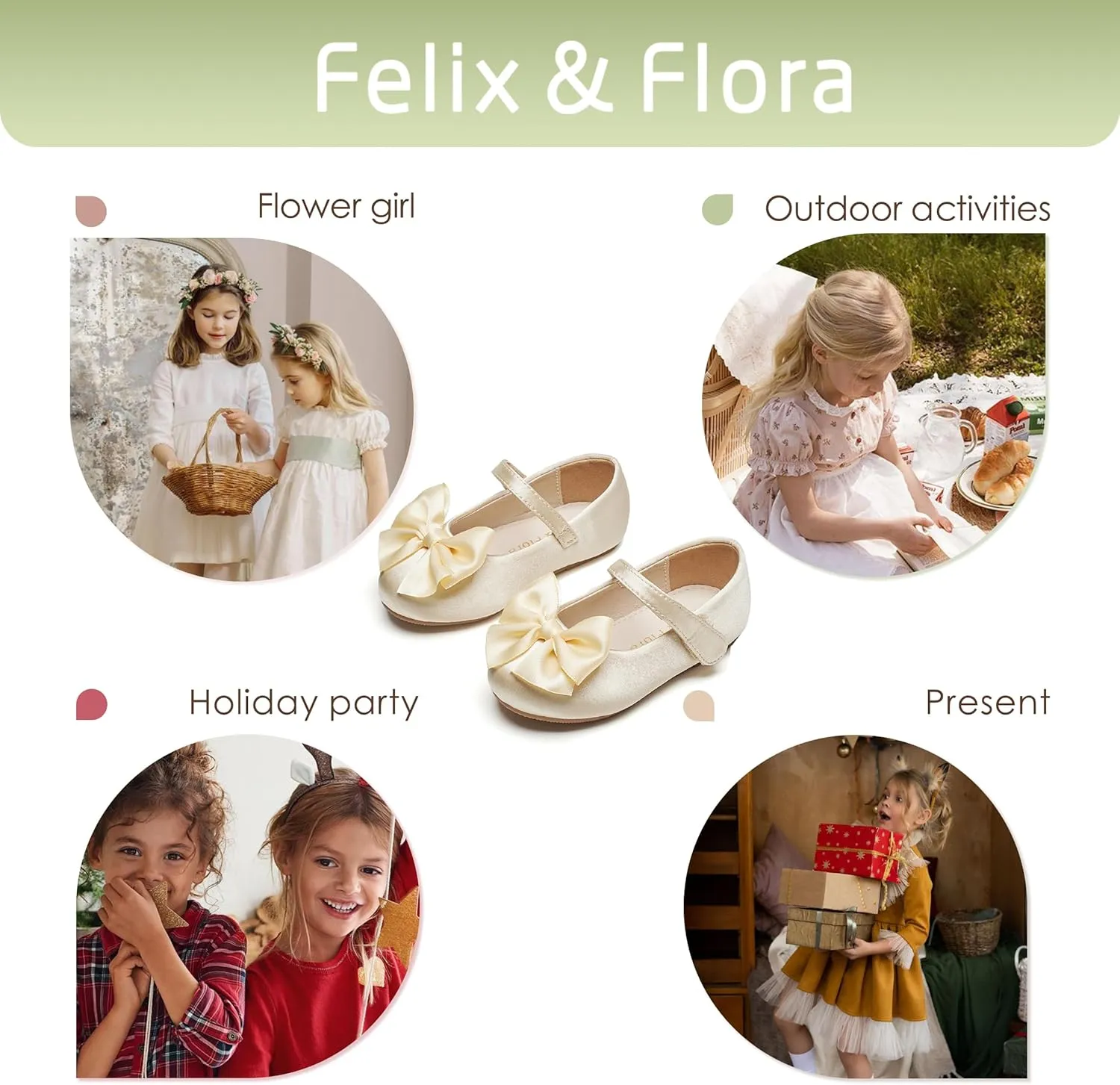 Felix & Flora Toddler Flower Girl Dress Shoes - Girl Ballet Flats Party School Shoes Wedding