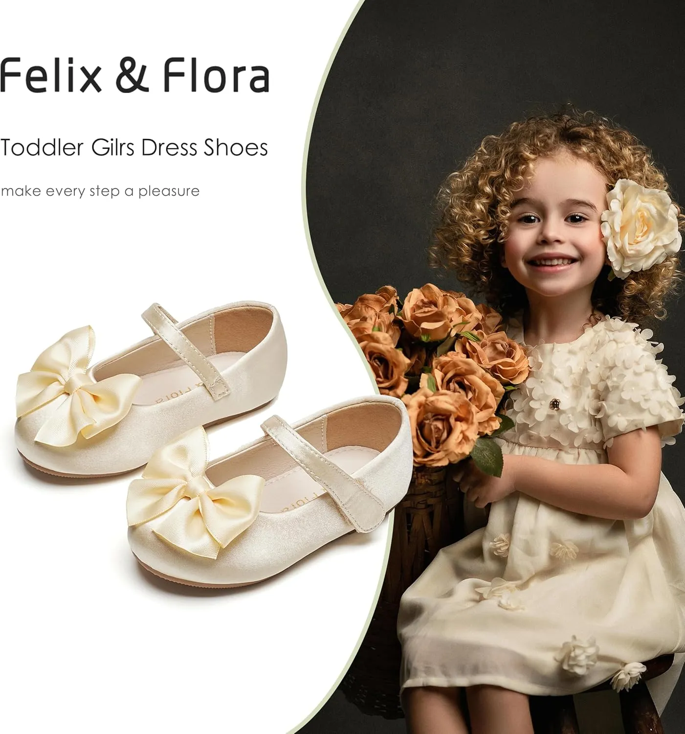 Felix & Flora Toddler Flower Girl Dress Shoes - Girl Ballet Flats Party School Shoes Wedding