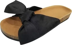 FFMA Sandals for Women Summer Flat Slide Sandals Slip On Open Toe Sandals Casual Style with Bowknot Ornament Comfy Platform Sandal Shoes Beach Travel Shoes Fashion Shoe