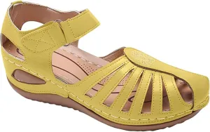 FFMA Sandals Womens Summer Wedge Sandals Closed Toe Ladies Orthopedic Sandal Roman Leather Sandals Platform Vintage Soft Wide Fit Summer Garden Shoes