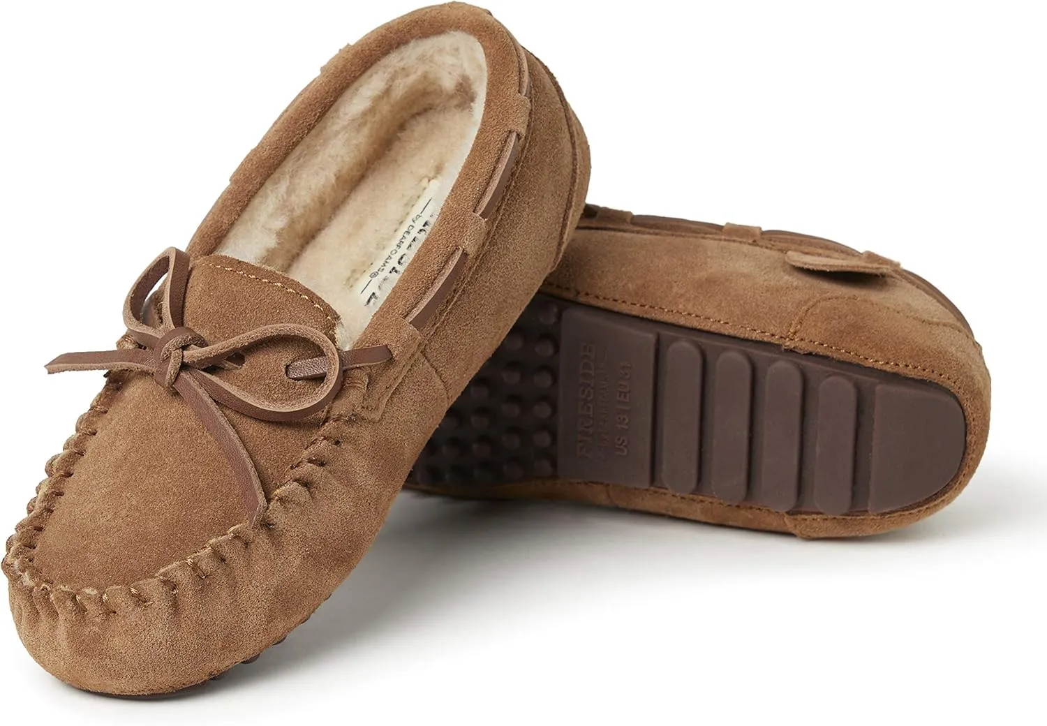 Fireside by Dearfoams Unisex-Child Parker Shearling Indoor and Outdoor Moccasin Slipper