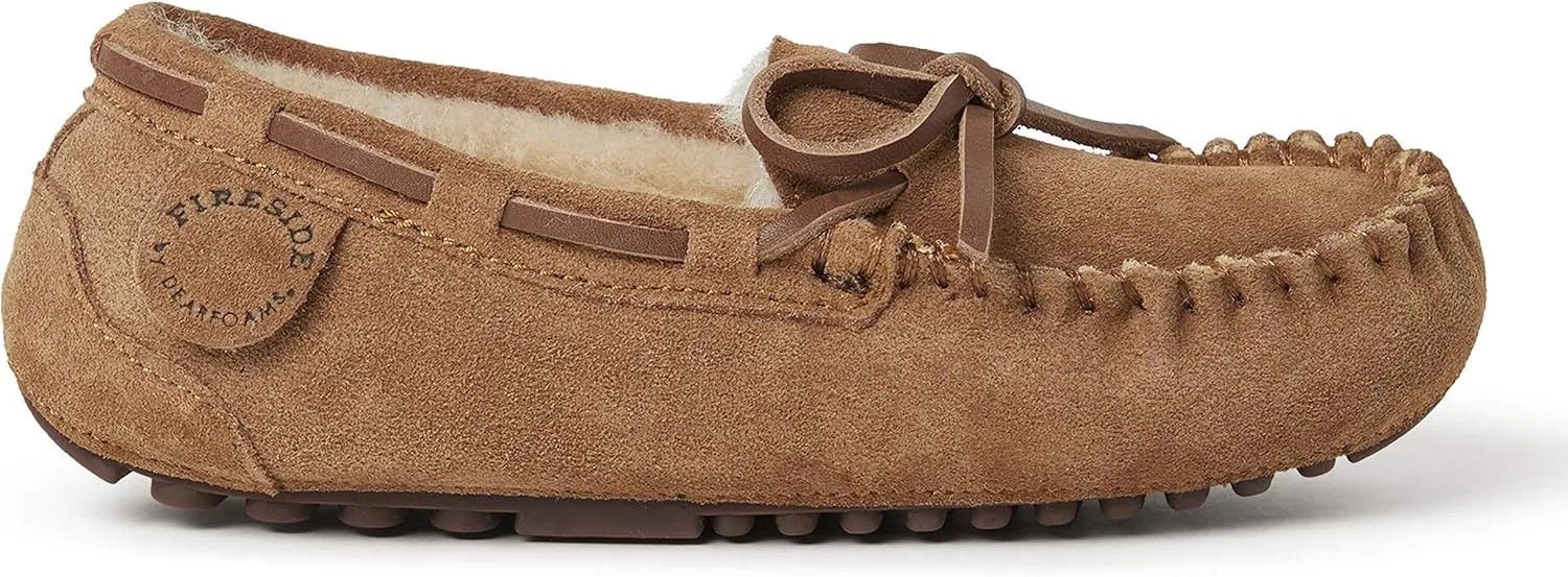 Fireside by Dearfoams Unisex-Child Parker Shearling Indoor and Outdoor Moccasin Slipper