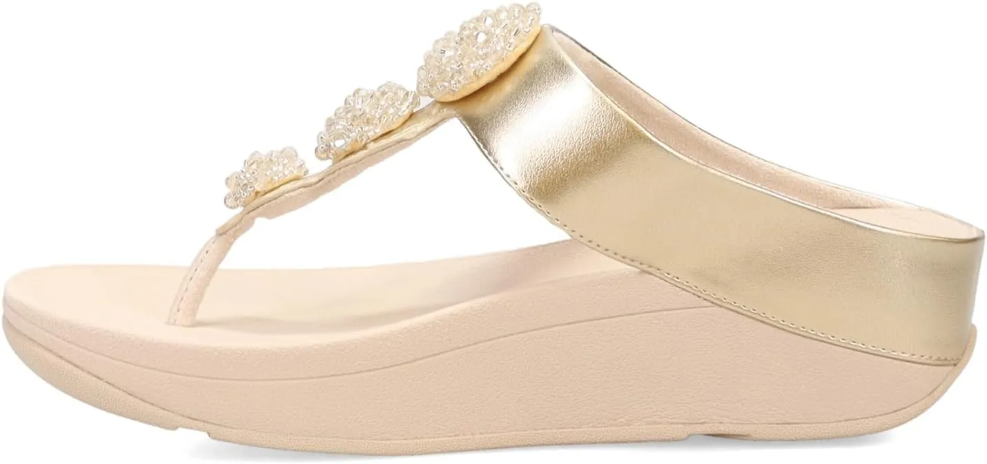 FitFlop Women's Fino Beadie-Button Metallic Toe-Post Sandals Wedge