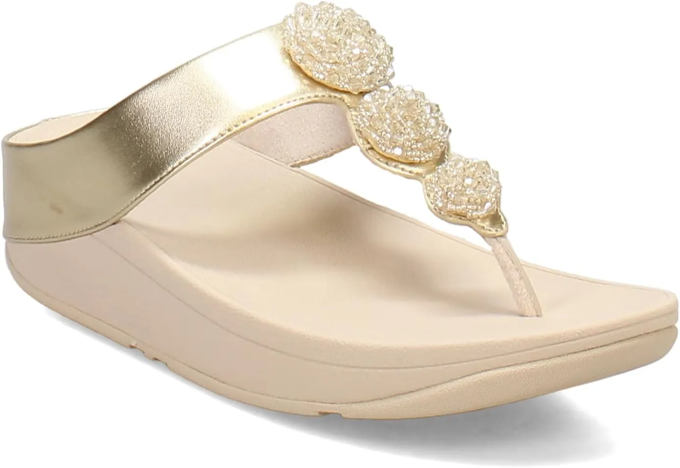 FitFlop Women's Fino Beadie-Button Metallic Toe-Post Sandals Wedge