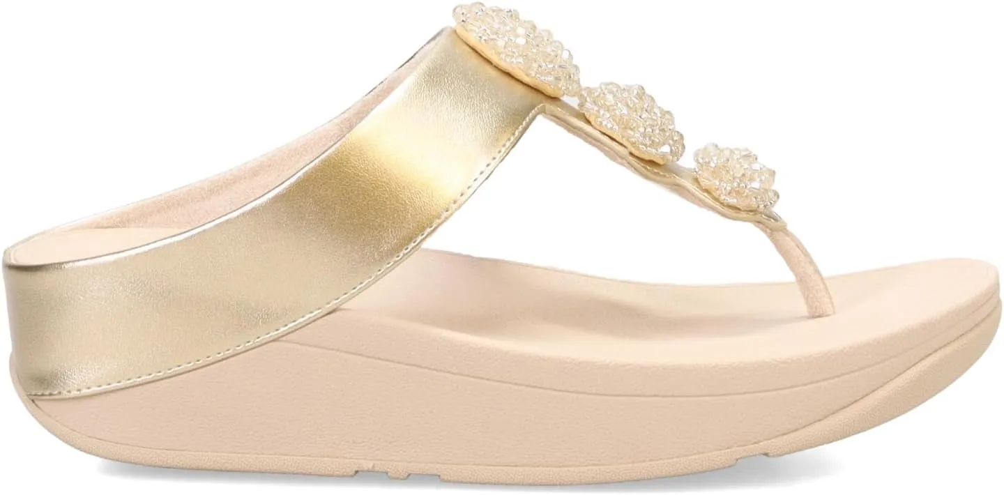 FitFlop Women's Fino Beadie-Button Metallic Toe-Post Sandals Wedge