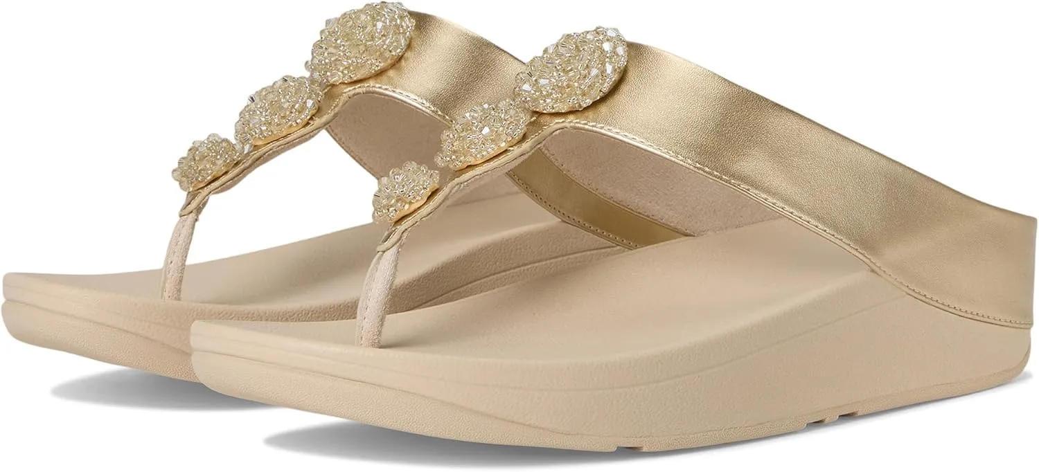 FitFlop Women's Fino Beadie-Button Metallic Toe-Post Sandals Wedge