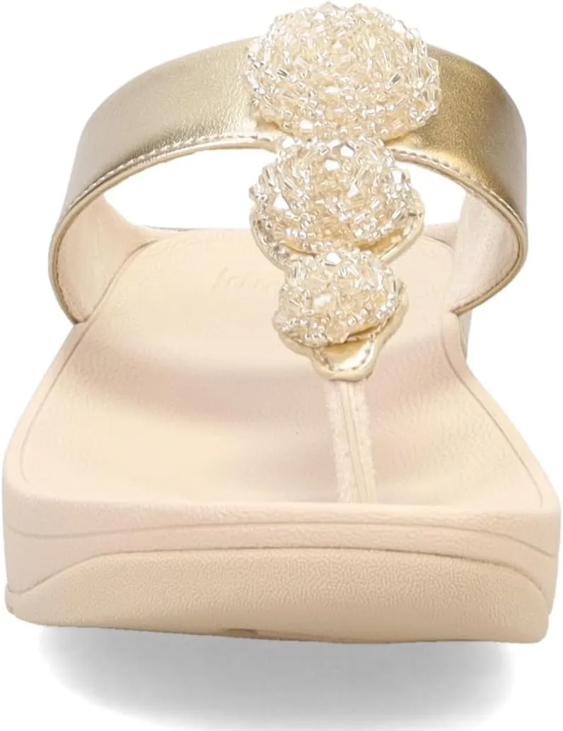 FitFlop Women's Fino Beadie-Button Metallic Toe-Post Sandals Wedge