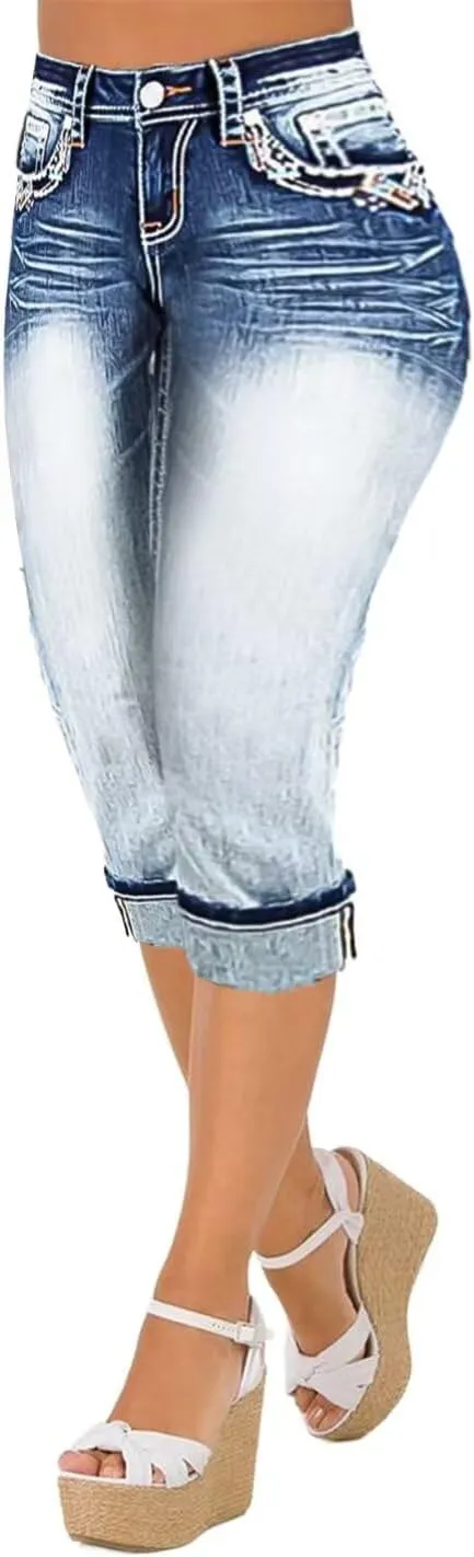 Flamingals Women's Solid Capris Jeans for Women Mid Rise Capris Skinny Denim Pants