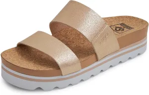 Flatform Platform Sandals Women Arch Support Beach Slides Orthotic Summer Causal Cork Footbed Adjustable Lightweight Thick Sole Comfortable Fashion Slip on Cushion Cute 2 Strap