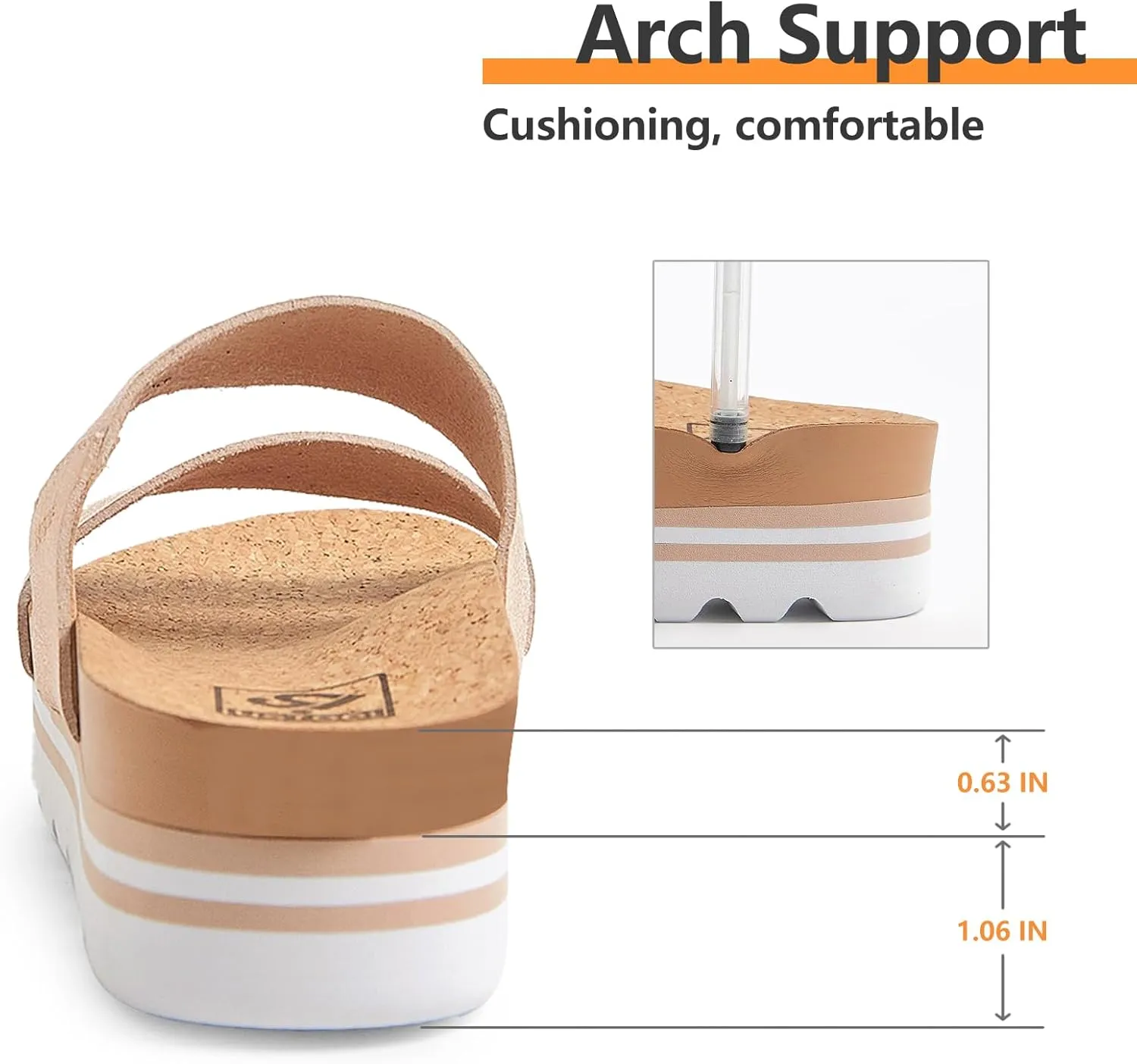 Flatform Platform Sandals Women Arch Support Beach Slides Orthotic Summer Causal Cork Footbed Adjustable Lightweight Thick Sole Comfortable Fashion Slip on Cushion Cute 2 Strap