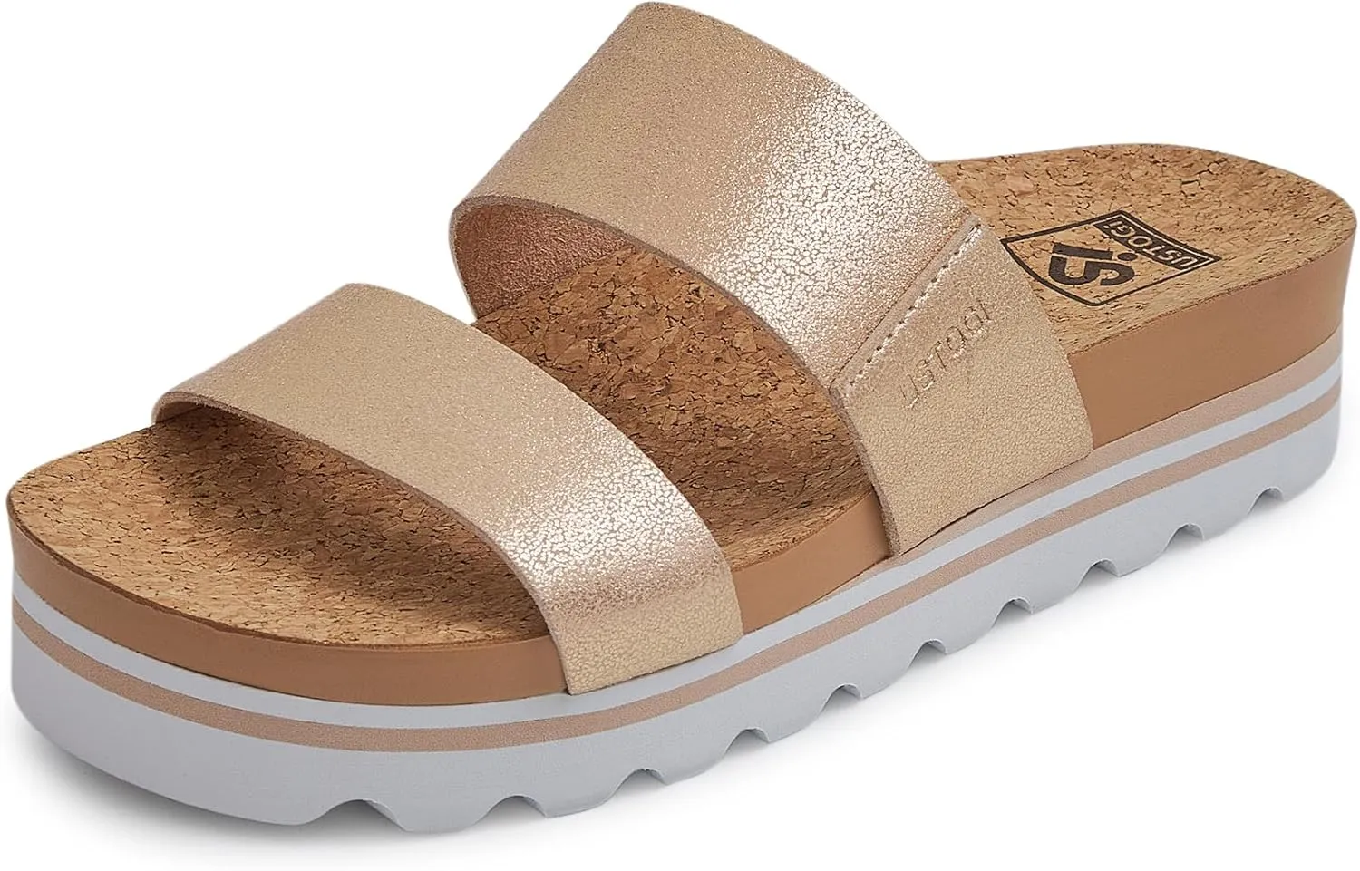 Flatform Platform Sandals Women Arch Support Beach Slides Orthotic Summer Causal Cork Footbed Adjustable Lightweight Thick Sole Comfortable Fashion Slip on Cushion Cute 2 Strap