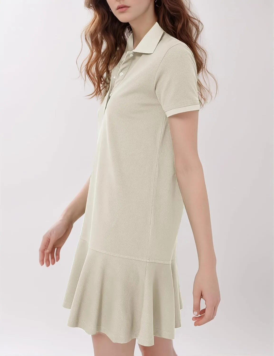 Flygo Womens Polo Dress Collared Short Sleeve Ruffle Golf Tennis T Shirt Sports Workout Mini Summer Dresses Tunic Pique