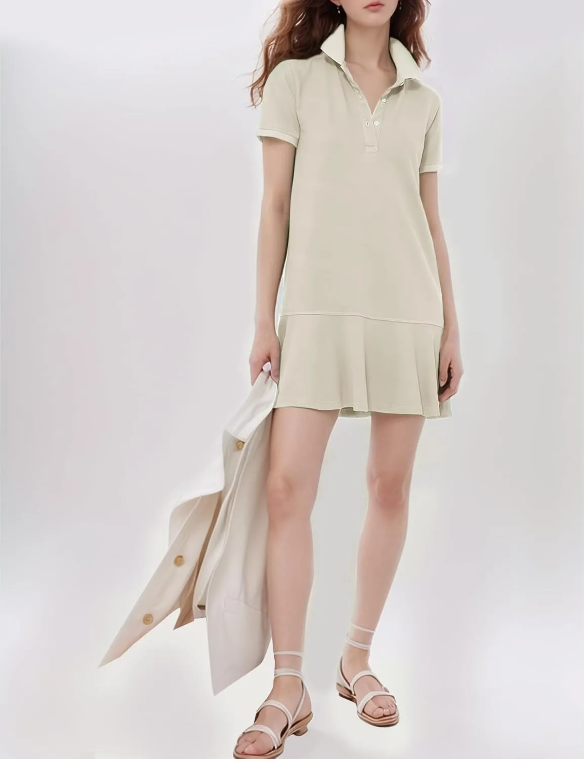 Flygo Womens Polo Dress Collared Short Sleeve Ruffle Golf Tennis T Shirt Sports Workout Mini Summer Dresses Tunic Pique