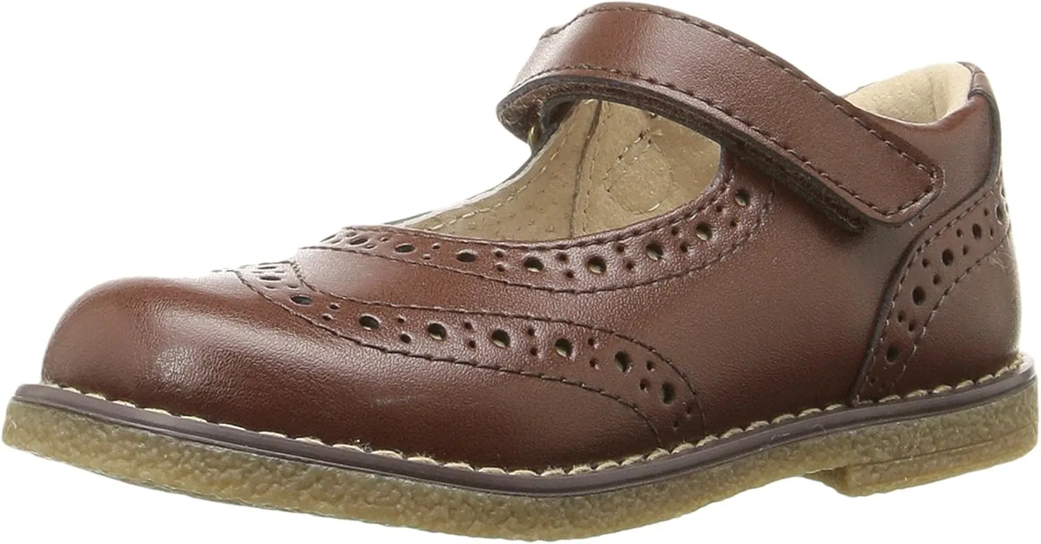 FOOTMATES Lydia Leather Mary Jane Girls Party Dress Flats Shoes with Custom-Fit Insoles, Slip-Resistant Non-Marking Outsoles - for Toddlers and Little Kids, Ages 1-8