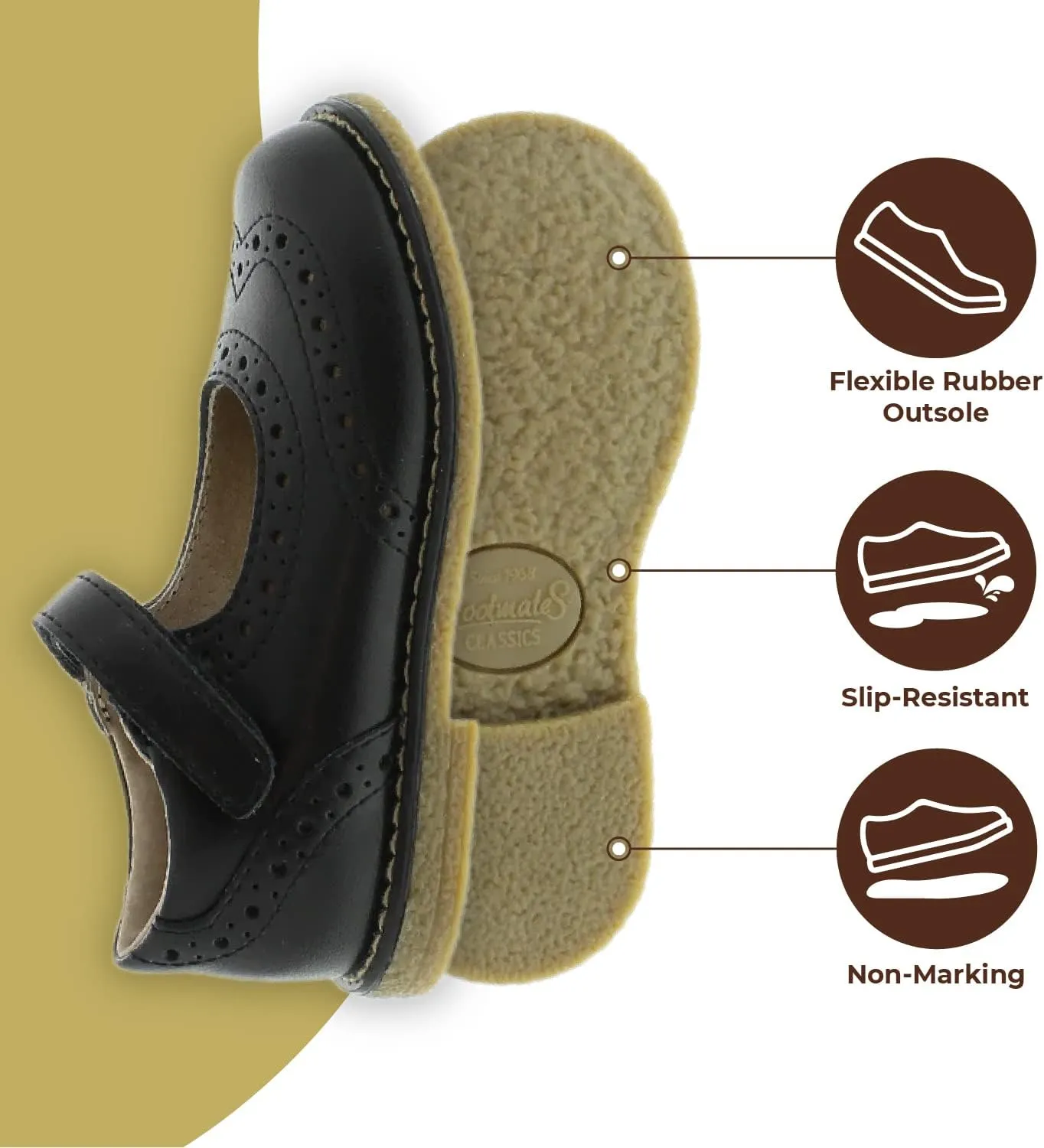 FOOTMATES Lydia Leather Mary Jane Girls Party Dress Flats Shoes with Custom-Fit Insoles, Slip-Resistant Non-Marking Outsoles - for Toddlers and Little Kids, Ages 1-8