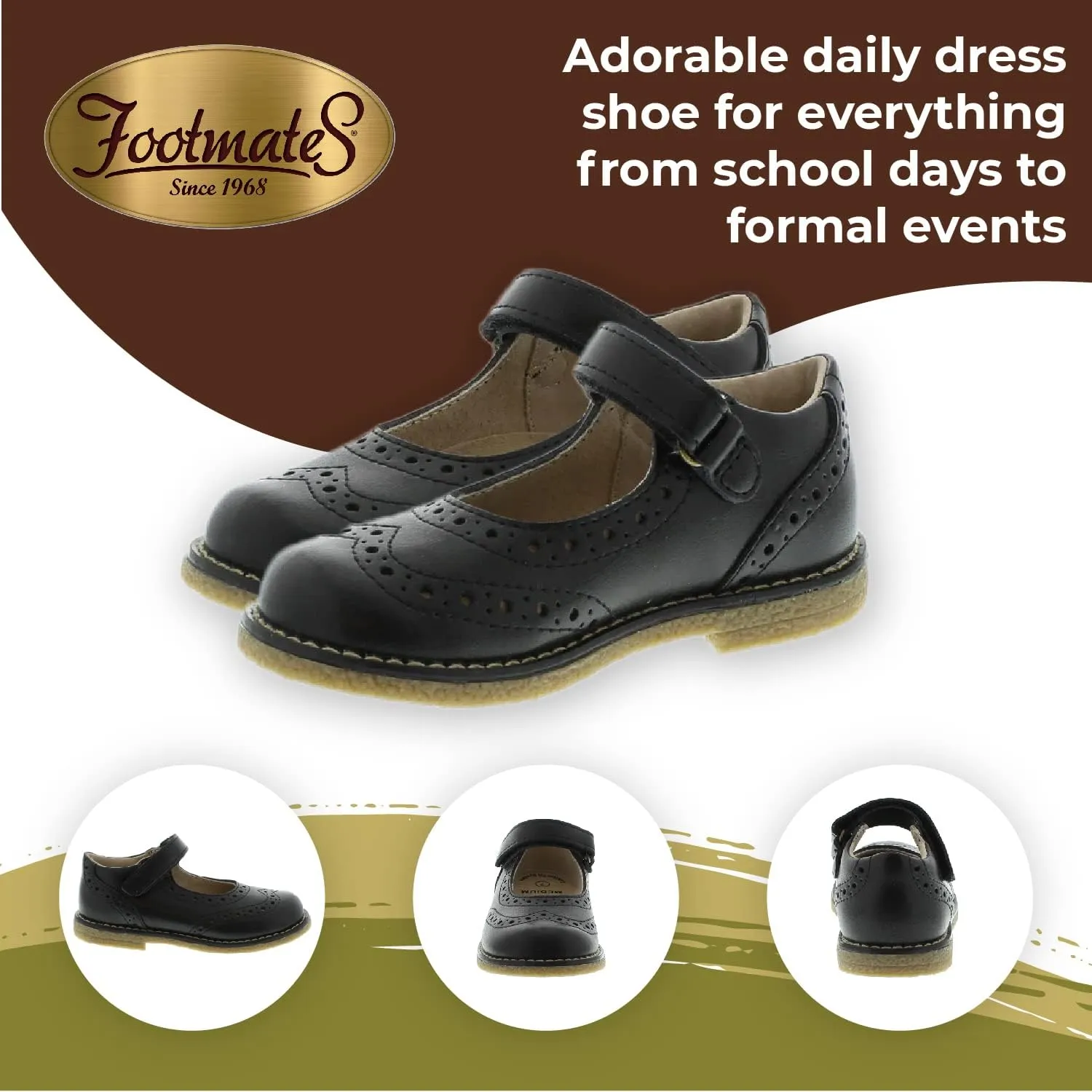 FOOTMATES Lydia Leather Mary Jane Girls Party Dress Flats Shoes with Custom-Fit Insoles, Slip-Resistant Non-Marking Outsoles - for Toddlers and Little Kids, Ages 1-8