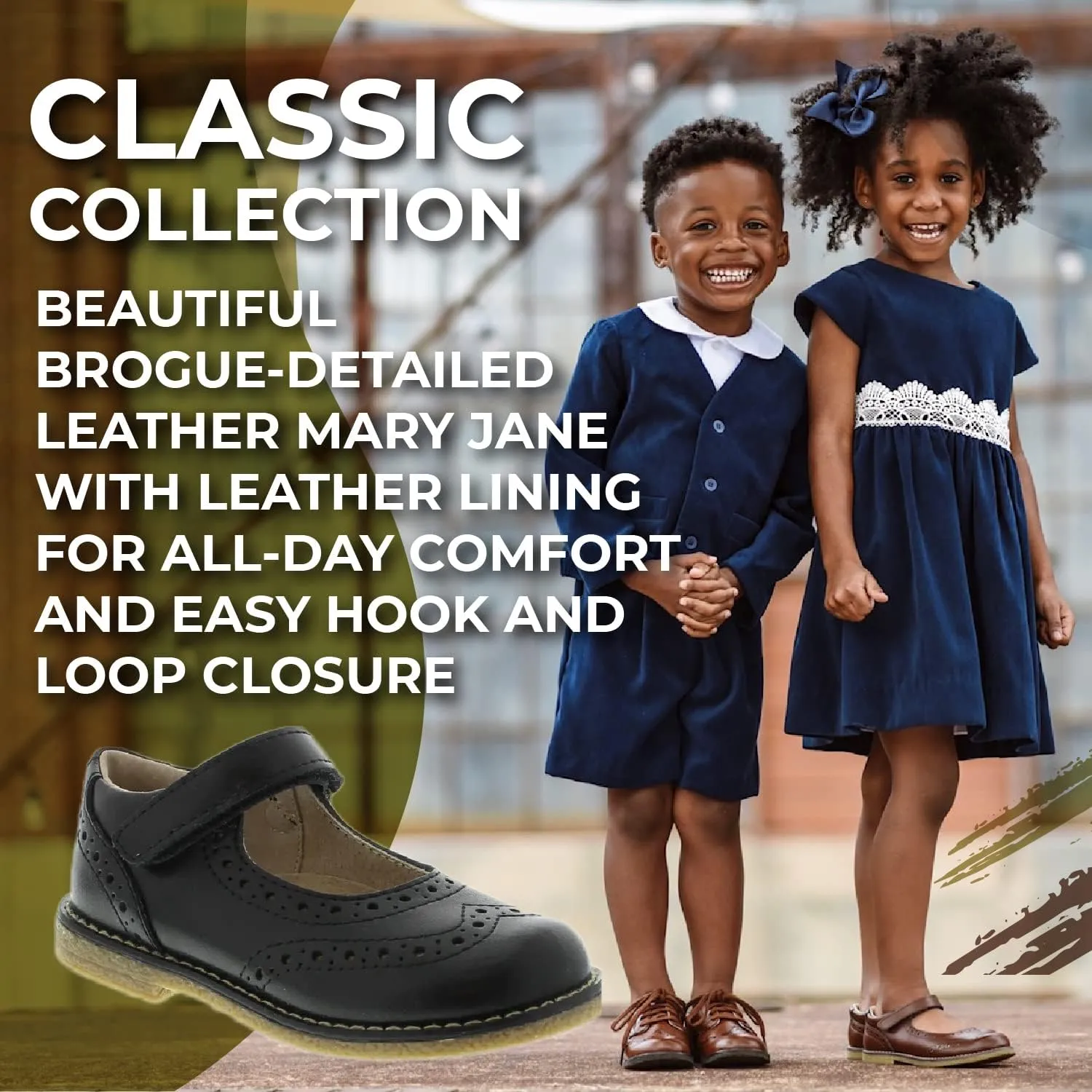 FOOTMATES Lydia Leather Mary Jane Girls Party Dress Flats Shoes with Custom-Fit Insoles, Slip-Resistant Non-Marking Outsoles - for Toddlers and Little Kids, Ages 1-8