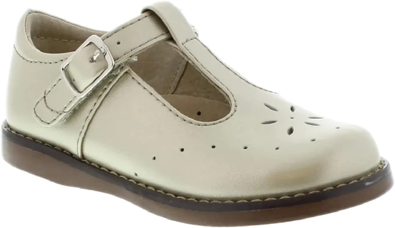 FOOTMATES Sherry Mary Jane Hook and Loop Leather T-Strap Shoes with Wide Toe Box and Custom-Fit Insoles, Non-Marking Outsoles - for Toddlers and Kids, Ages 1-8