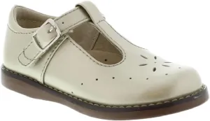 FOOTMATES Sherry Mary Jane Hook and Loop Leather T-Strap Shoes with Wide Toe Box and Custom-Fit Insoles, Non-Marking Outsoles - for Toddlers and Kids, Ages 1-8