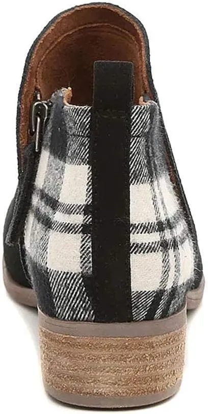 FOWT Fashion Patchwork Ankle Boots for Women Low Stacked Chunky Heels Booties Closed Round Toe Slip on Ankle Wrap Booties Two Toned Style Printed Flats with Side Zippers Size 4-16 US
