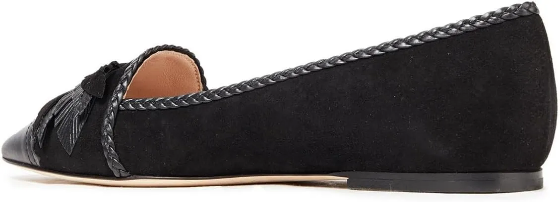 FOWT Women Pointed Cap Toe Pumps Double Leaf Bow Slip on Flats Stylish Braid Edge Office Formal Shoes Size 4-16 US