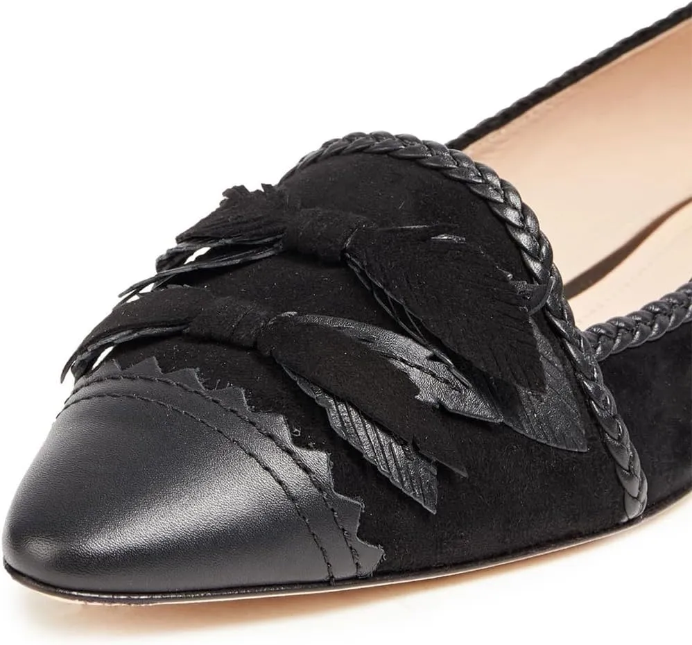 FOWT Women Pointed Cap Toe Pumps Double Leaf Bow Slip on Flats Stylish Braid Edge Office Formal Shoes Size 4-16 US