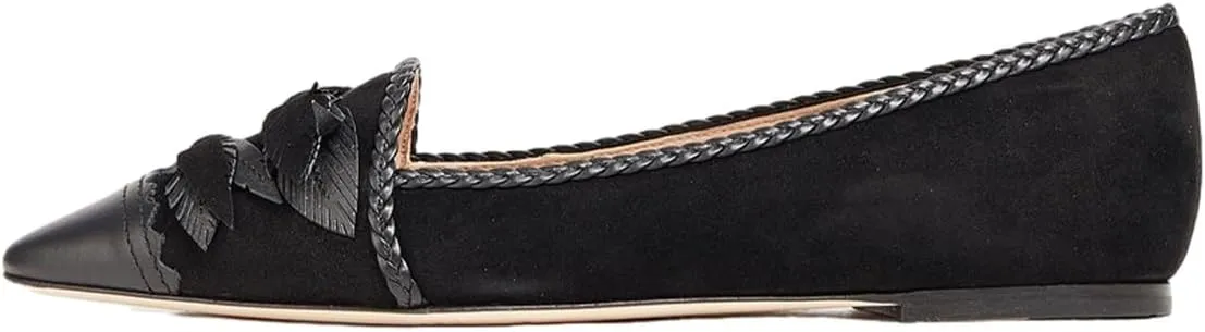 FOWT Women Pointed Cap Toe Pumps Double Leaf Bow Slip on Flats Stylish Braid Edge Office Formal Shoes Size 4-16 US
