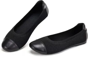 Frank Mully Women's Ballet Flats Round Toe Walking Flats Slip On Work Shoes Knitted Flats Shoes for Woman Soft Lightweight