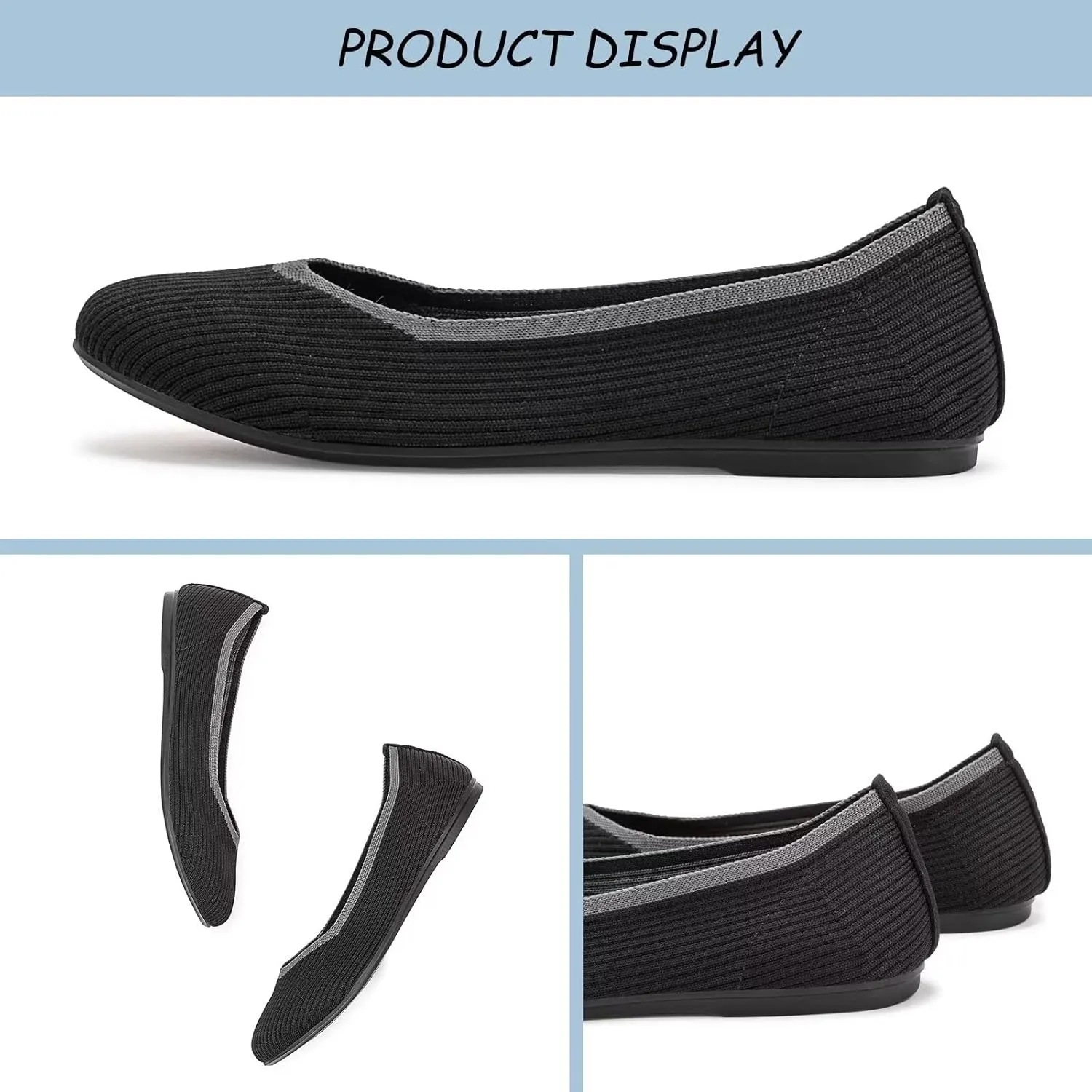 Frank Mully Women's Ballet Flats Round Toe Walking Flats Slip On Work Shoes Knitted Flats Shoes for Woman Soft Lightweight