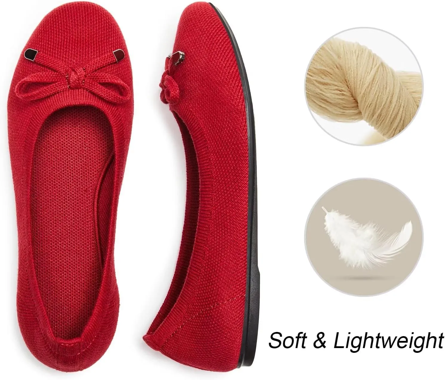 Frank Mully Women's Ballet Flats Round Toe Walking Flats Slip On Work Shoes Knitted Flats Shoes for Woman Soft Lightweight