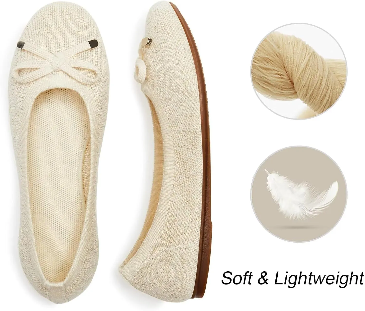 Frank Mully Women's Ballet Flats Round Toe Walking Flats Slip On Work Shoes Knitted Flats Shoes for Woman Soft Lightweight