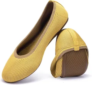 Frank Mully Women's Ballet Flats Round Toe Walking Flats Slip On Work Shoes Knitted Flats Shoes for Woman Soft Lightweight