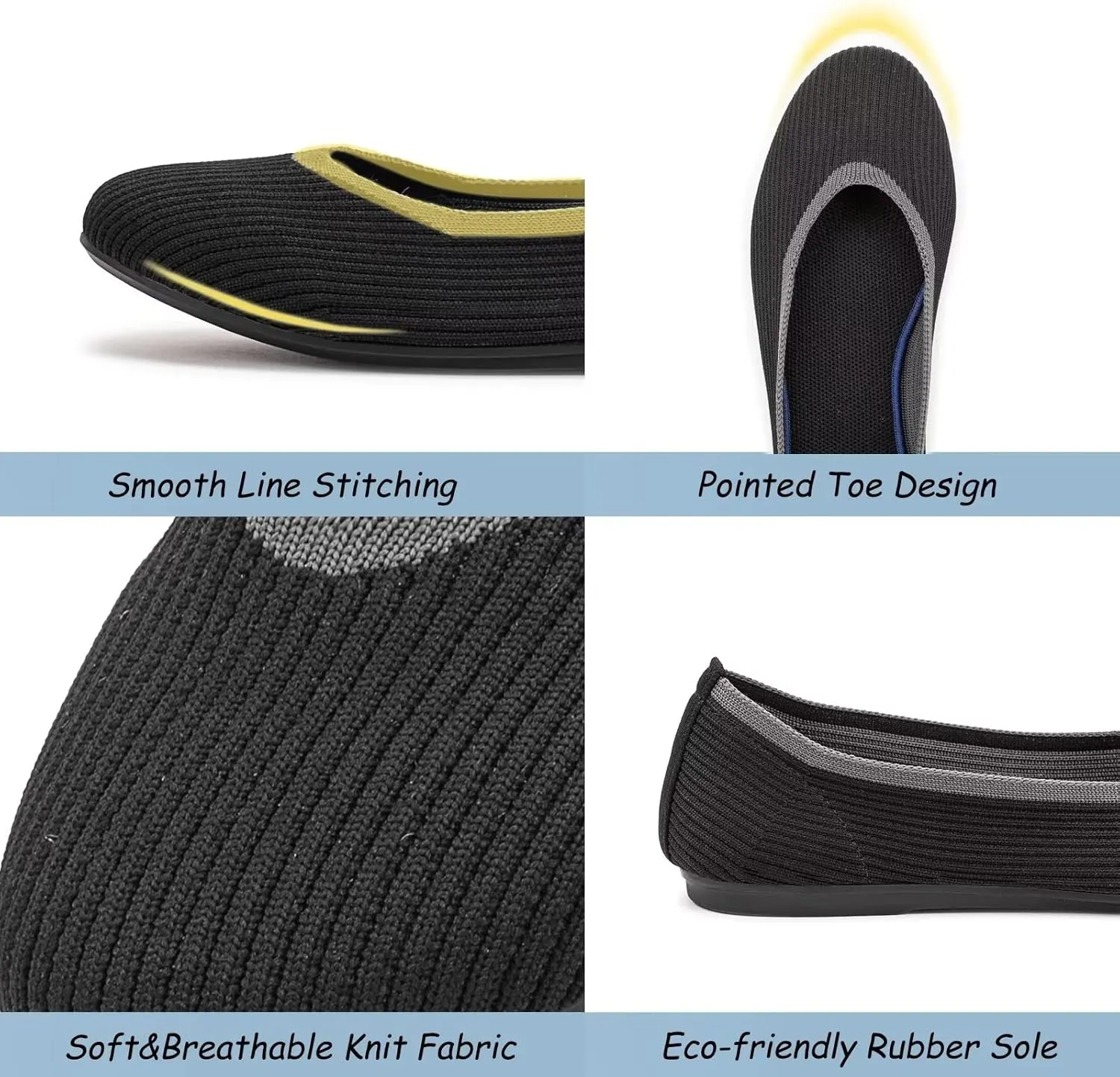 Frank Mully Women's Ballet Flats Round Toe Walking Flats Slip On Work Shoes Knitted Flats Shoes for Woman Soft Lightweight