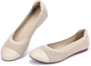 Frank Mully Women's Ballet Flats Round Toe Walking Flats Slip On Work Shoes Knitted Flats Shoes for Woman Soft Lightweight