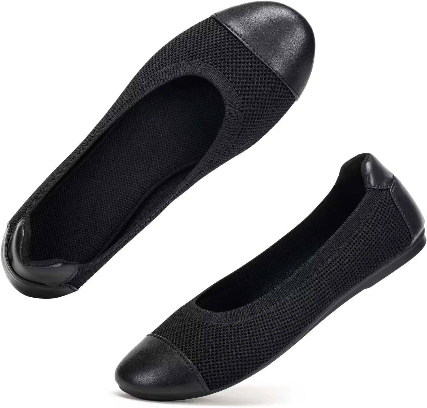 Frank Mully Women's Ballet Flats Round Toe Walking Flats Slip On Work Shoes Knitted Flats Shoes for Woman Soft Lightweight