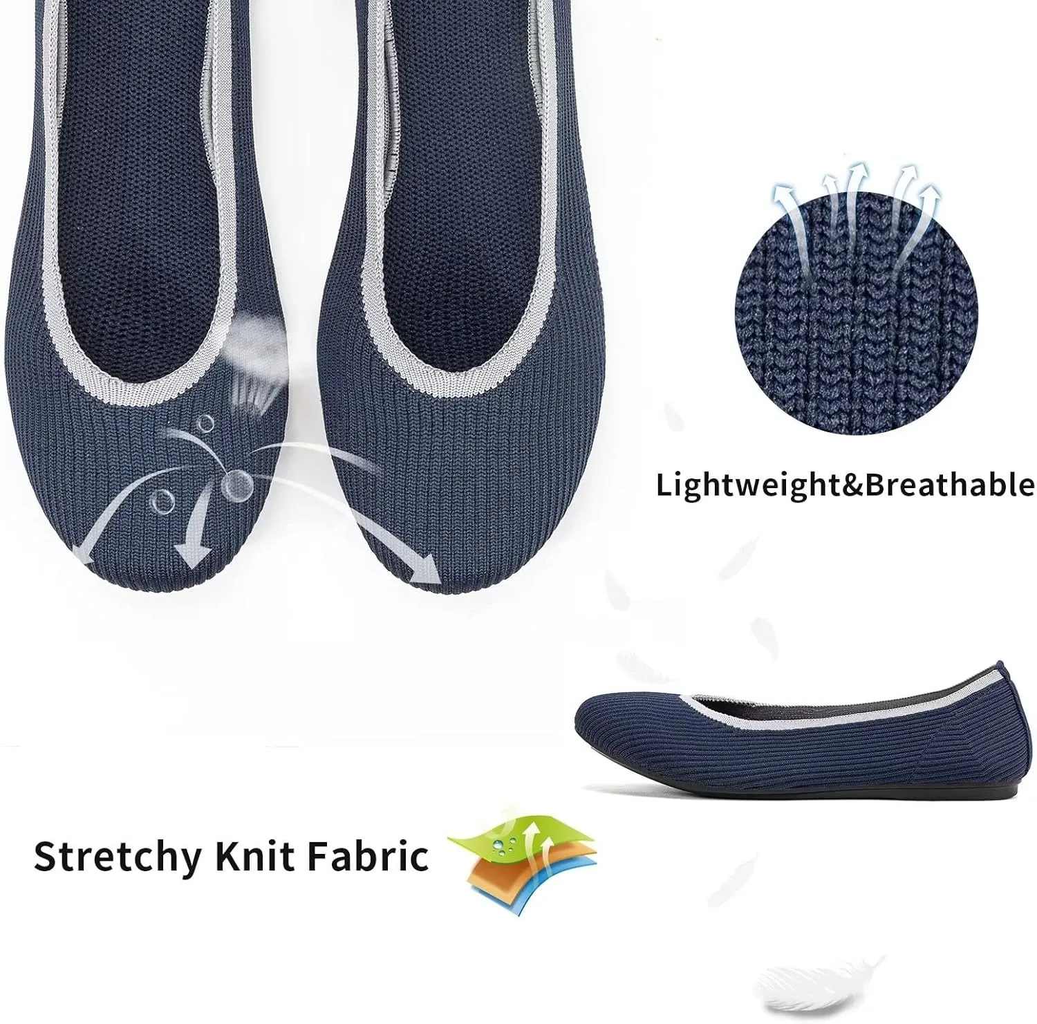 Frank Mully Women's Ballet Flats Round Toe Walking Flats Slip On Work Shoes Knitted Flats Shoes for Woman Soft Lightweight