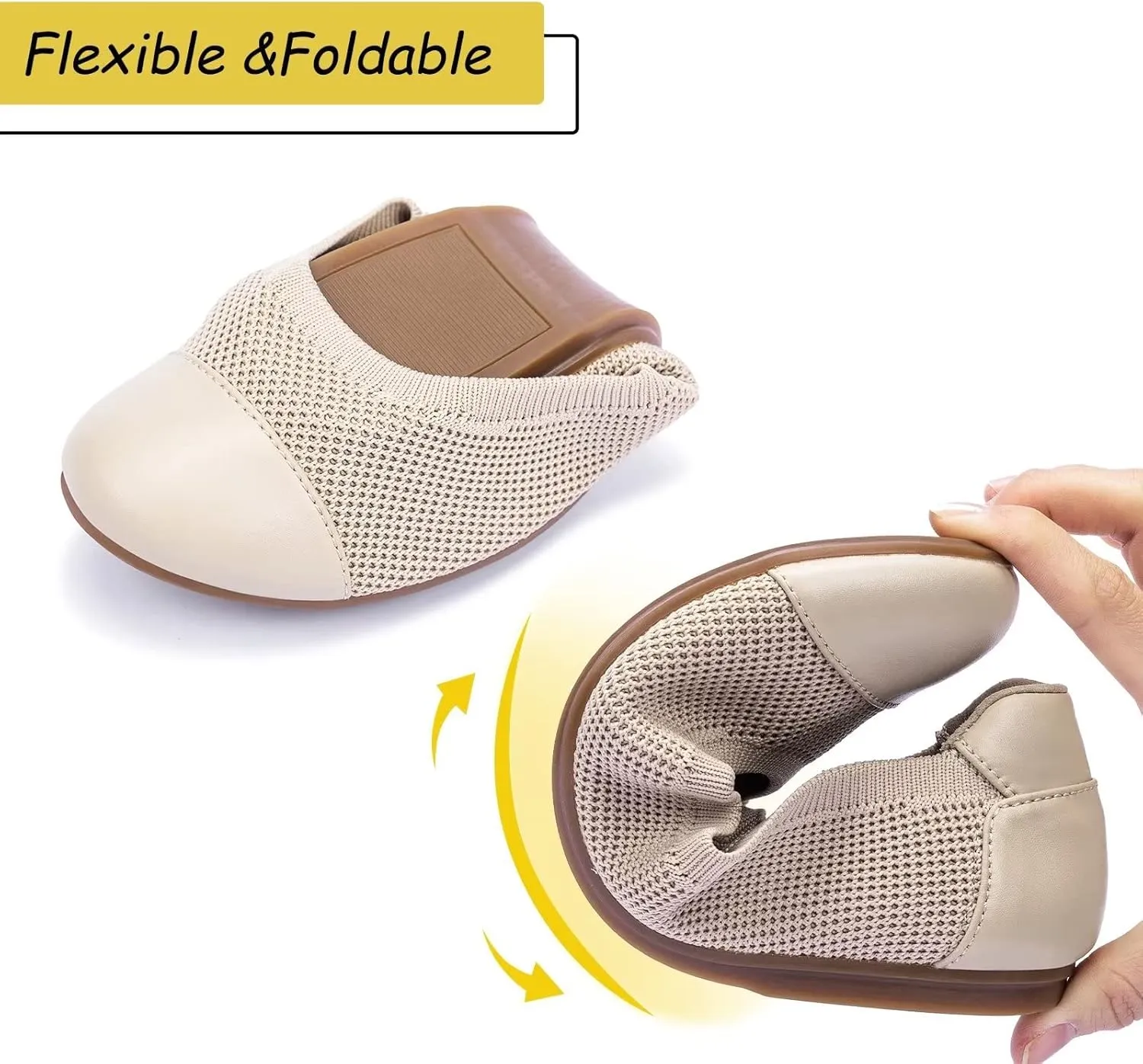 Frank Mully Women's Ballet Flats Round Toe Walking Flats Slip On Work Shoes Knitted Flats Shoes for Woman Soft Lightweight