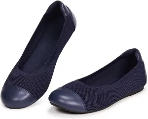 Frank Mully Women's Ballet Flats Round Toe Walking Flats Slip On Work Shoes Knitted Flats Shoes for Woman Soft Lightweight