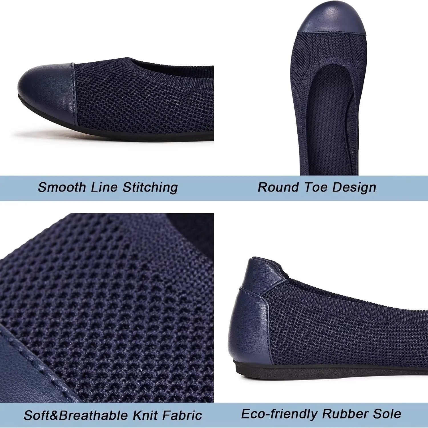 Frank Mully Women's Ballet Flats Round Toe Walking Flats Slip On Work Shoes Knitted Flats Shoes for Woman Soft Lightweight