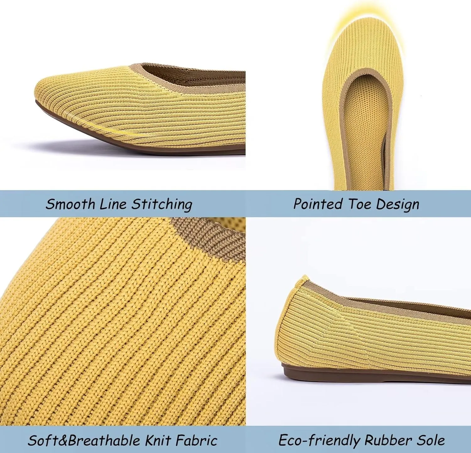 Frank Mully Women's Ballet Flats Round Toe Walking Flats Slip On Work Shoes Knitted Flats Shoes for Woman Soft Lightweight