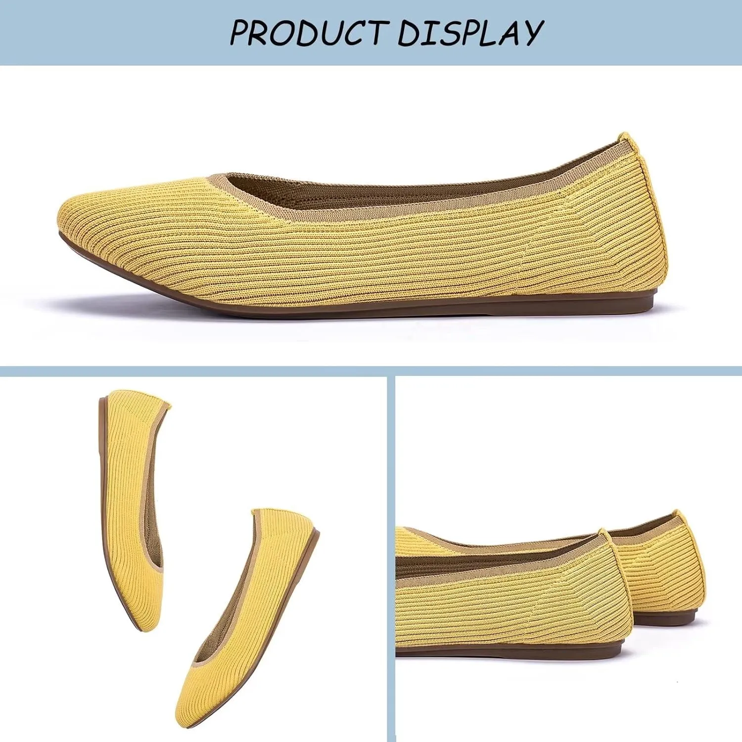 Frank Mully Women's Ballet Flats Round Toe Walking Flats Slip On Work Shoes Knitted Flats Shoes for Woman Soft Lightweight
