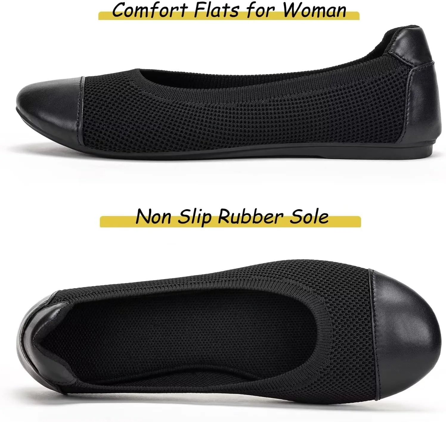 Frank Mully Women's Ballet Flats Round Toe Walking Flats Slip On Work Shoes Knitted Flats Shoes for Woman Soft Lightweight