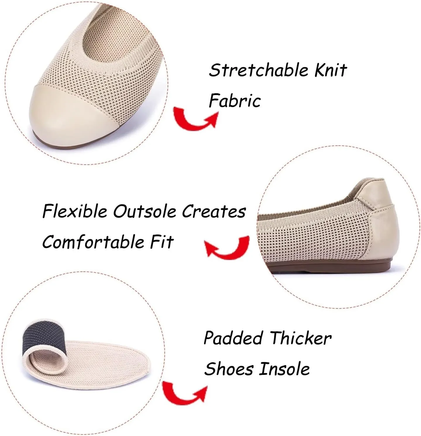Frank Mully Women's Ballet Flats Round Toe Walking Flats Slip On Work Shoes Knitted Flats Shoes for Woman Soft Lightweight