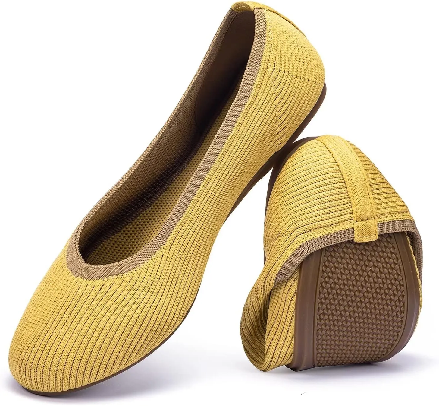 Frank Mully Women's Ballet Flats Round Toe Walking Flats Slip On Work Shoes Knitted Flats Shoes for Woman Soft Lightweight