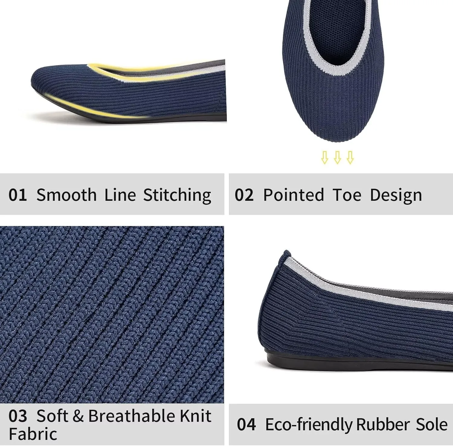 Frank Mully Women's Ballet Flats Round Toe Walking Flats Slip On Work Shoes Knitted Flats Shoes for Woman Soft Lightweight