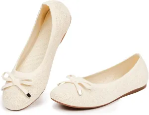 Frank Mully Women's Ballet Flats Round Toe Walking Flats Slip On Work Shoes Knitted Flats Shoes for Woman Soft Lightweight