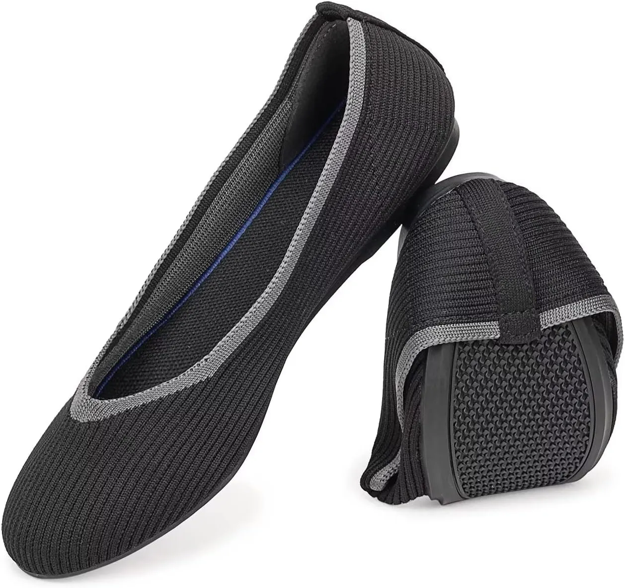 Frank Mully Women's Ballet Flats Round Toe Walking Flats Slip On Work Shoes Knitted Flats Shoes for Woman Soft Lightweight