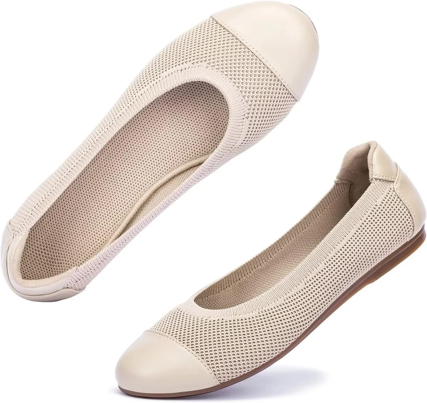 Frank Mully Women's Ballet Flats Round Toe Walking Flats Slip On Work Shoes Knitted Flats Shoes for Woman Soft Lightweight