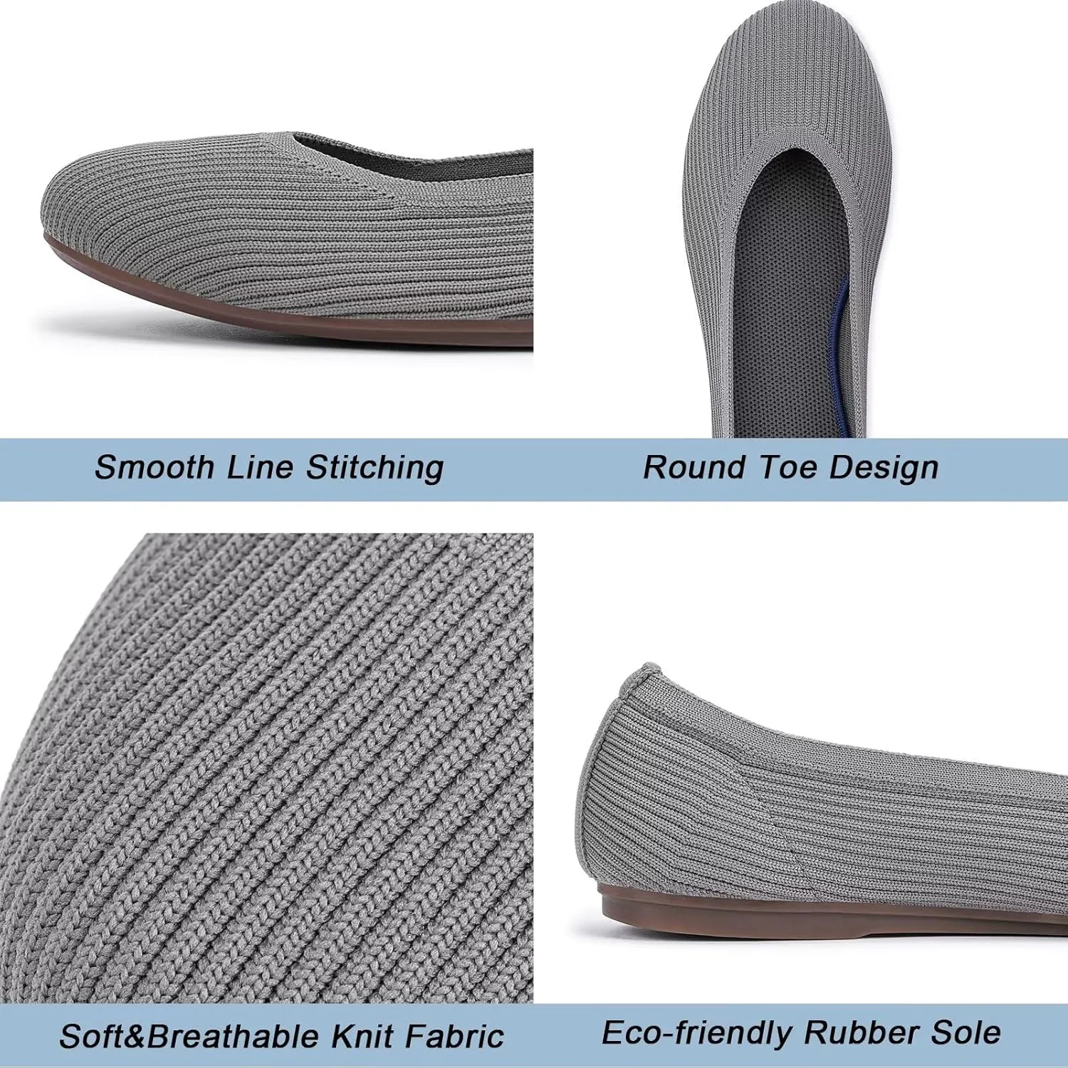 Frank Mully Women's Ballet Flats Round Toe Walking Flats Slip On Work Shoes Knitted Flats Shoes for Woman Soft Lightweight
